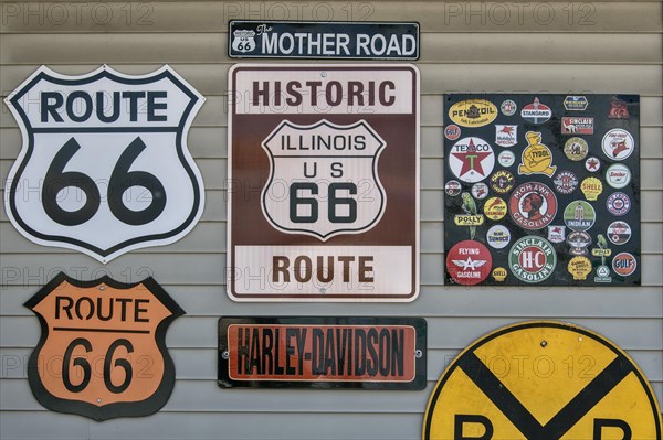 Signs Route 66 at historic gas station Shea's Gas Station