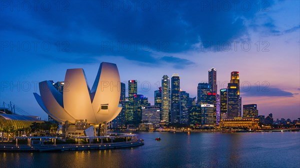 ArtScience Museum and skyline at dusk