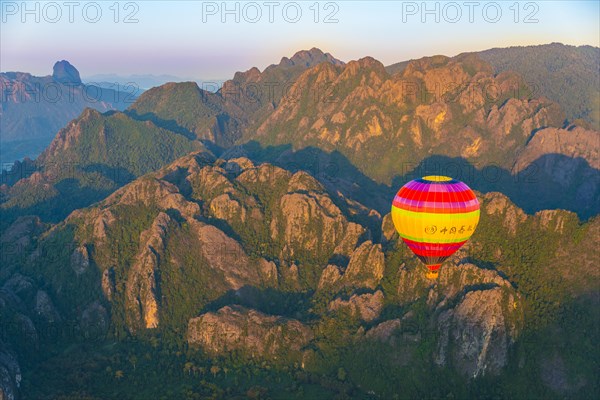 Colorful hot air balloon in the air