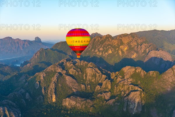 Colorful hot air balloon in the air