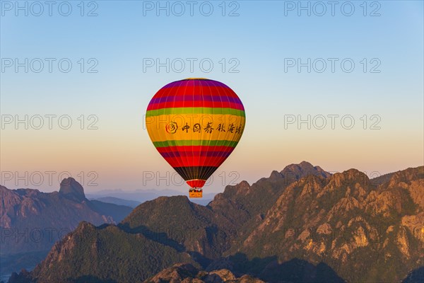 Colorful hot air balloon in the air