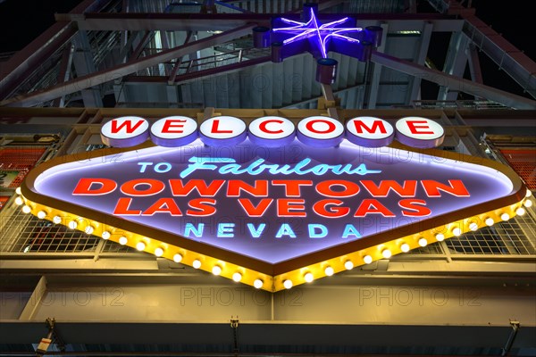 Bright Welcome to Fabulous Downtown Las Vegas Nevada sign at Fremont Street Experience in old Las Vegas
