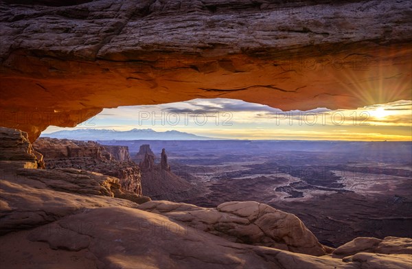 View through arch Mesa Arch at sunrise
