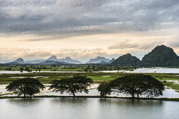 Sunset above tower karst mountains