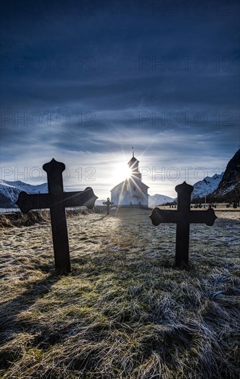 Cemetery with graves and church of Gimsoy