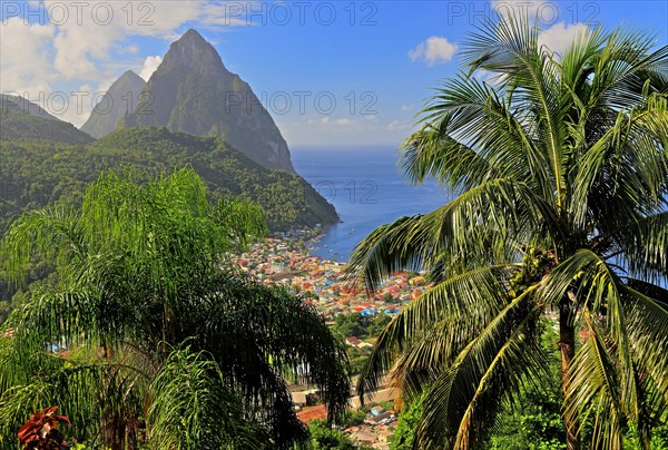 View of the village and the two Pitons