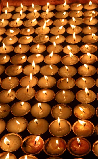 Butter lamps in a Buddhist monastery