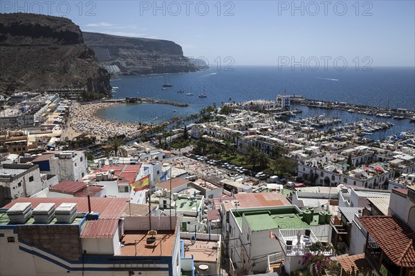 View from the Mirador towards Puerto de Mogan with marina and coast