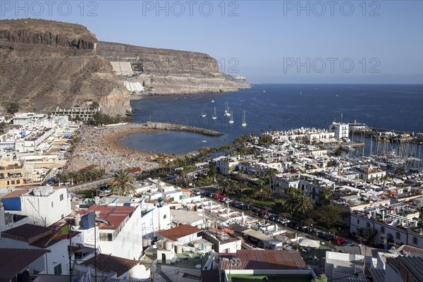View from the Mirador towards Puerto de Mogan with marina and coast