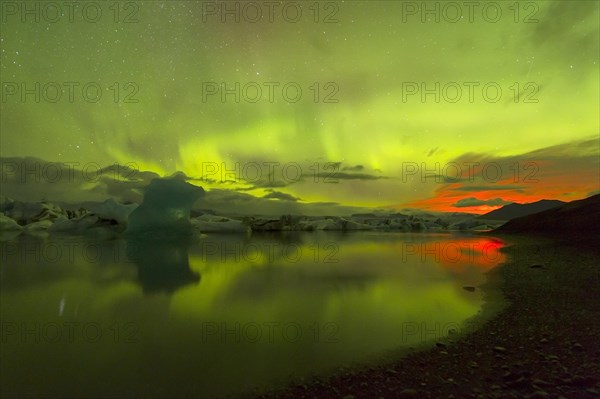 Northern lights above the lake Jokulsarlon