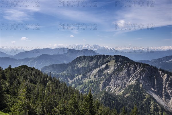 Views from Hochfelln mountain southwards with Horndlwand and Loferer Steinberge mountains