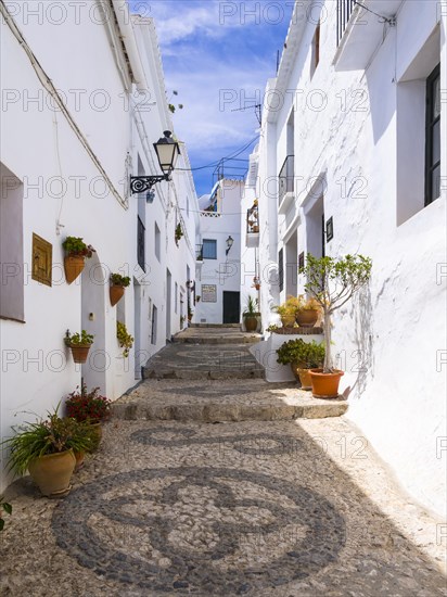 White houses in narrow alleyway