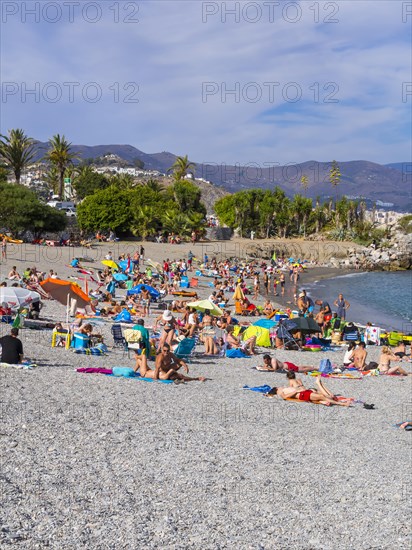 Bathers on the pebble beach of La Herradura