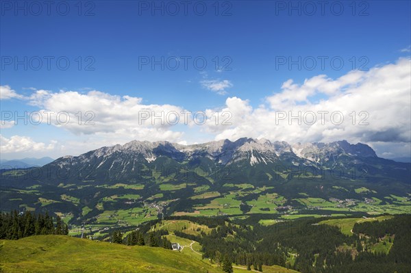 View from Brandstadl cable car towards town and Wilder Kaiser
