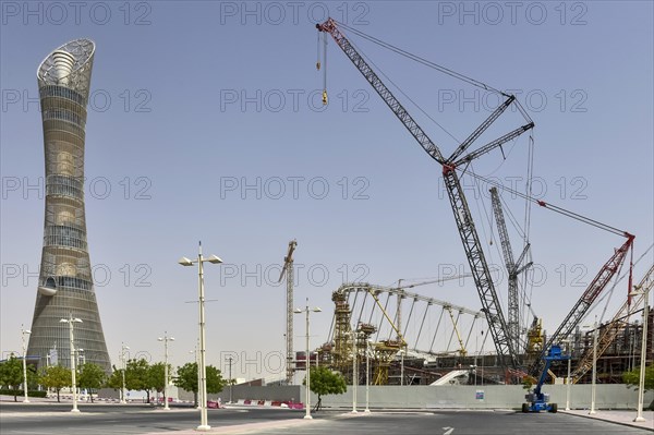 Aspire Tower and construction site of Khalifa International Stadium