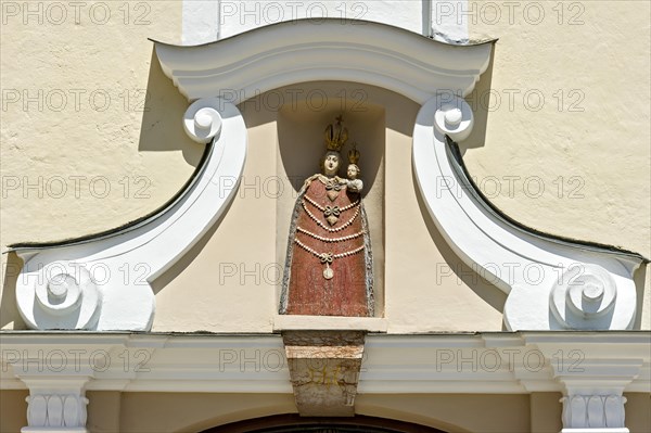 Statue of the Virgin Mary on the portal of the Church of the Annunciation