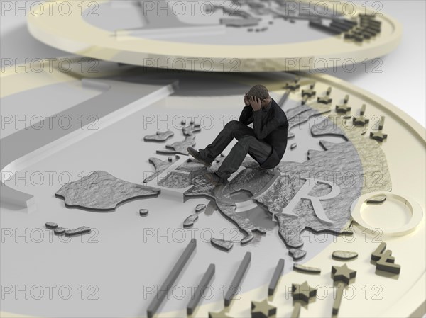 Man sitting on euro coin