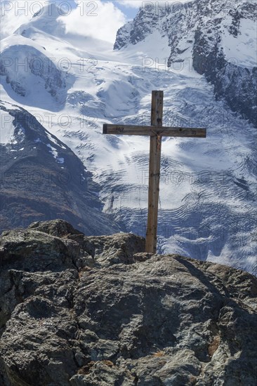 View on the Gorner Glacier from the Gornergrat with cross