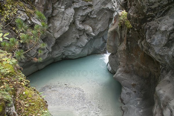 Glacier river Gornervispe flowing through the Gornerschlucht gorge