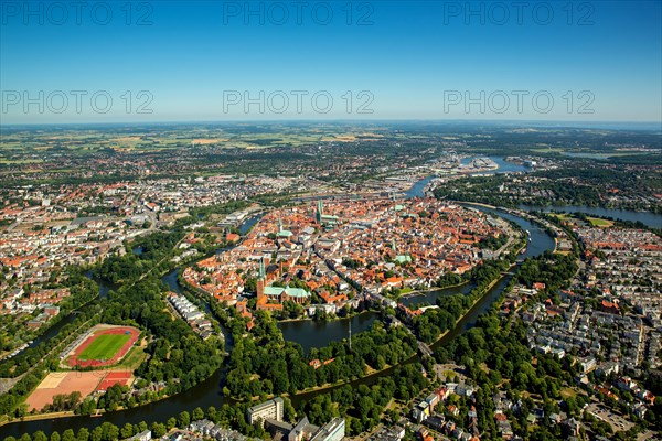 Historic centre of Lubeck with Trave and Obertrave