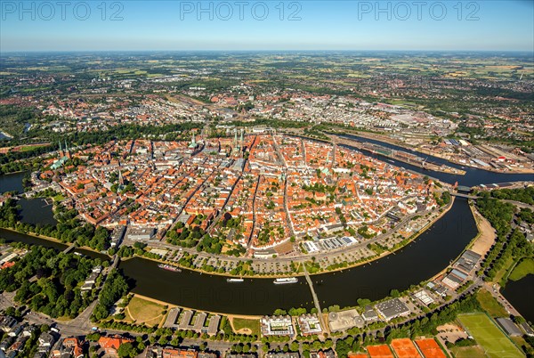 Historic centre of Lubeck with Trave and Obertrave