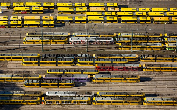 Buses and trams in Essen transport company depot