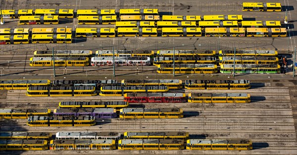 Buses and trams in Essen transport company depot