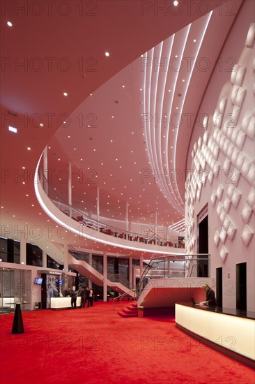 Large foyer on two floors with decorative light installation