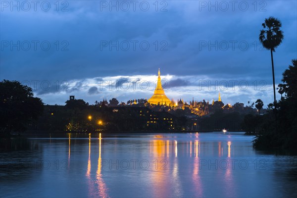 Golden main stupa at dusk