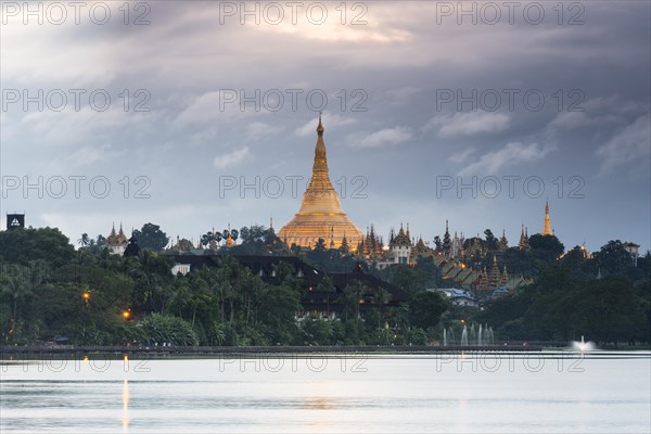 Golden main stupa at dusk