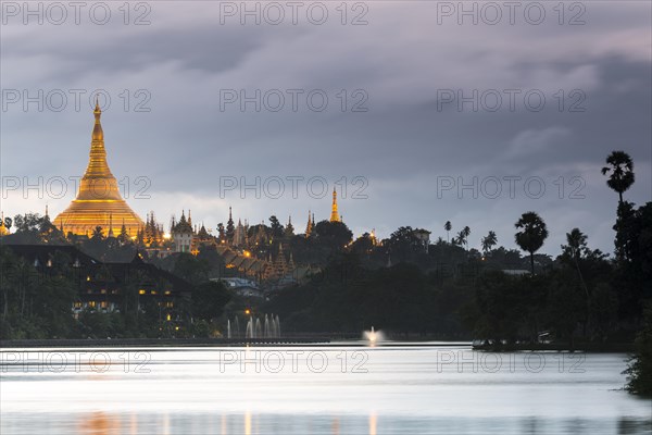 Golden main stupa at dusk