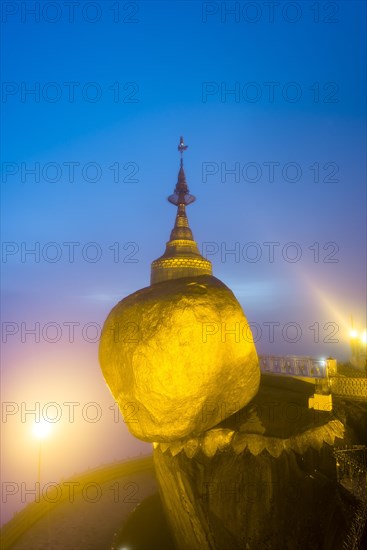 Golden Rock at dusk with Kyaiktiyo Pagoda