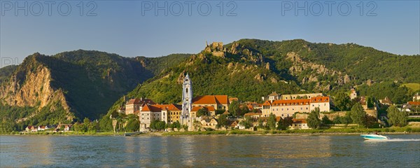 Townscape with collegiate church and castle ruins