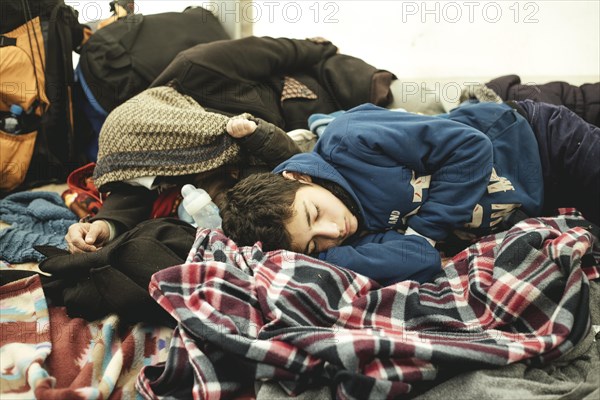 Refugees sleeping in the tent