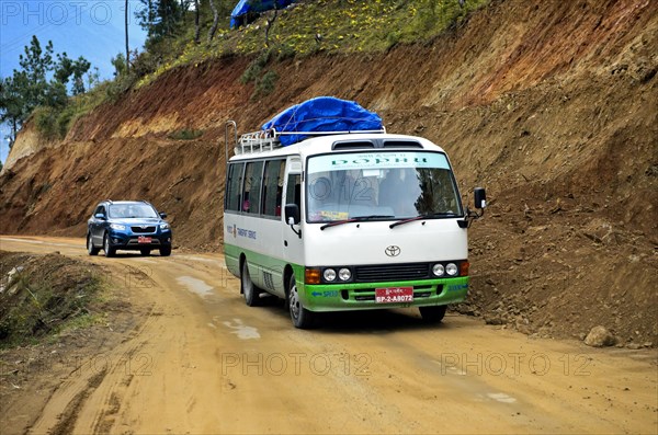 Local bus transportation on the Thimphu Punakha Highway