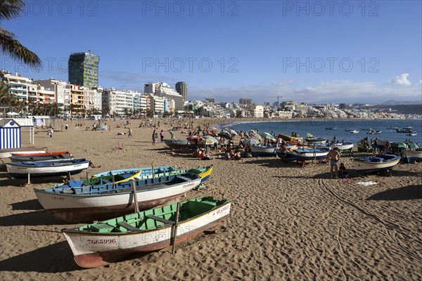 Colorful wooden boats at Playa de las Canteras