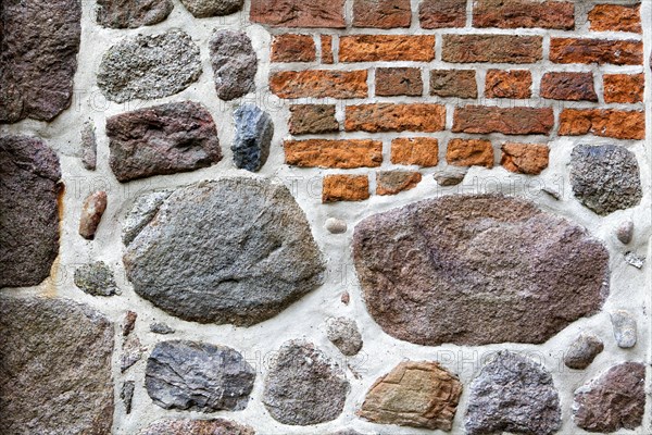 Old stone wall made of rocks and bricks