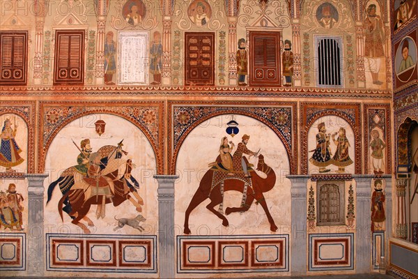 Murals in the courtyard of the Dr. Ramnath A. Podar Haveli Museum