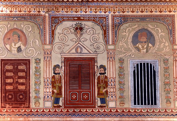 Murals in the courtyard of the Dr. Ramnath A. Podar Haveli Museum