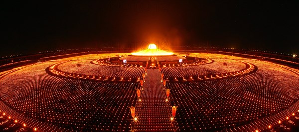Meditation on Magha Puja Day at the Buddhist temple Wat Phra Dhammakaya