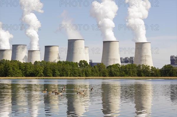 Cooling towers viewed across Halterteich