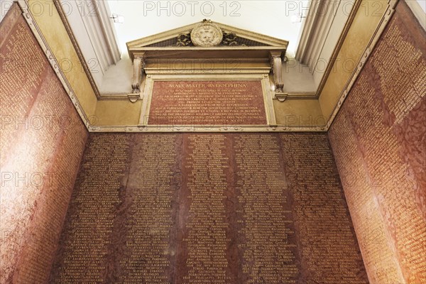 Table with the names of all university rector since the foundation in 1365