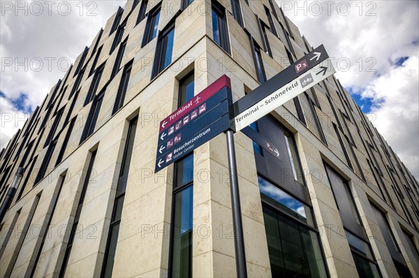 Signpost in the not yet opened new airport BER Berlin Brandenburg Airport in Schonefeld