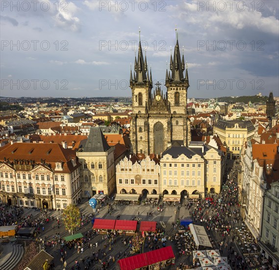 Tyn Church and Old Town Square with the Easter Market