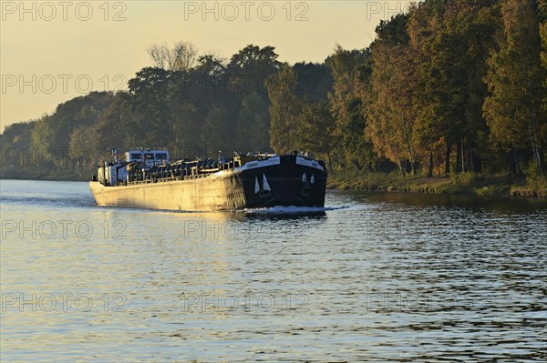 Black Cargo Ship Yggdrasi on the Mittelland Canal