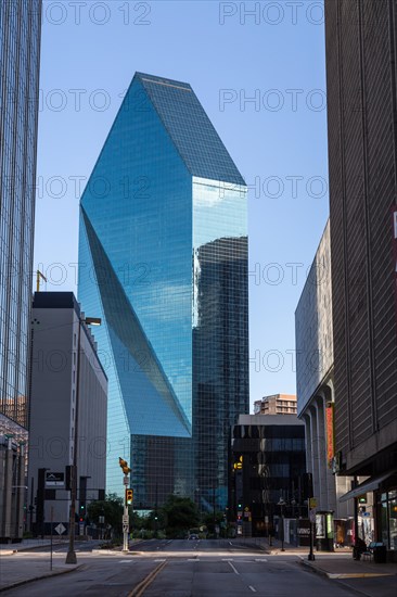 Fountain Place Tower skyscraper with adjoining buildings and streetscape