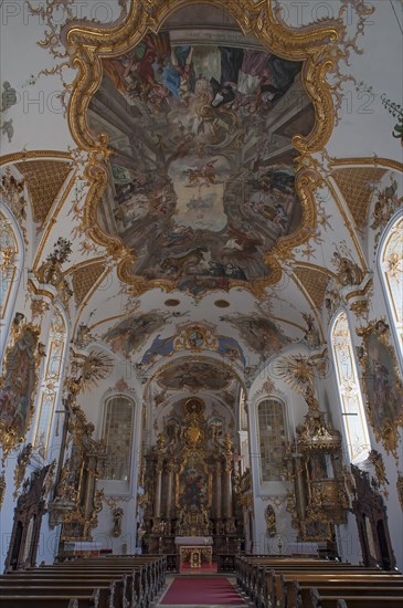 Interior with the altar of the school church