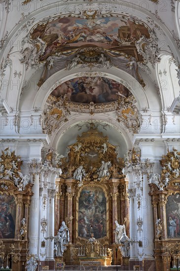 1736 ceiling fresco by Johann Georg Bergmuller and high altar in Baroque Marienmunster