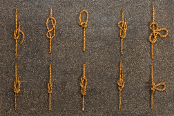 Various tied rope knots