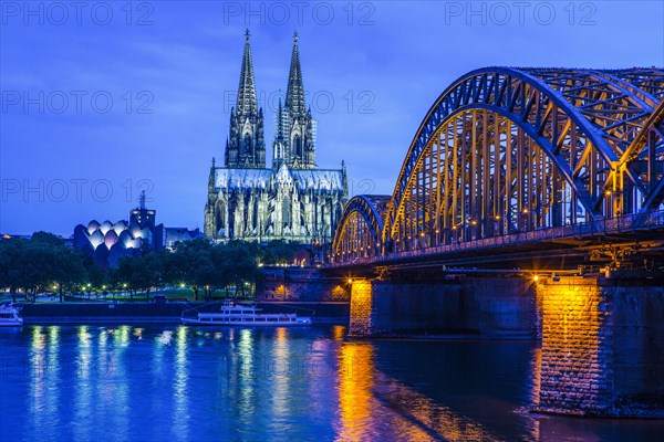 Hohenzollern Bridge and Cologne Cathedral on the Rhine at night